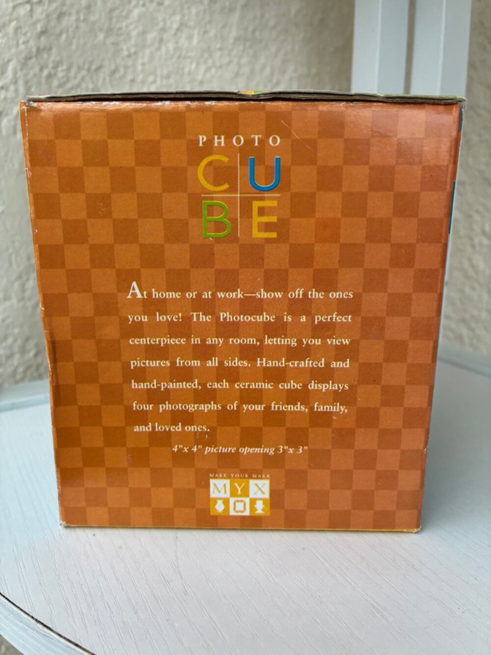 CBS Designs Photo Cube Ceramic Hand-Painted 4-Sided Picture Frame 1998 w/ Box